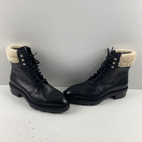 Alexander Wang Black Leather Lace Up Round Toe Fur Trim Ankle Boots Men’s 41